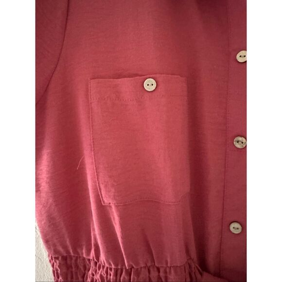 Naïf red rust midi-length dress collared neckline button-front closure 3/4 lengt - Picture 7 of 11